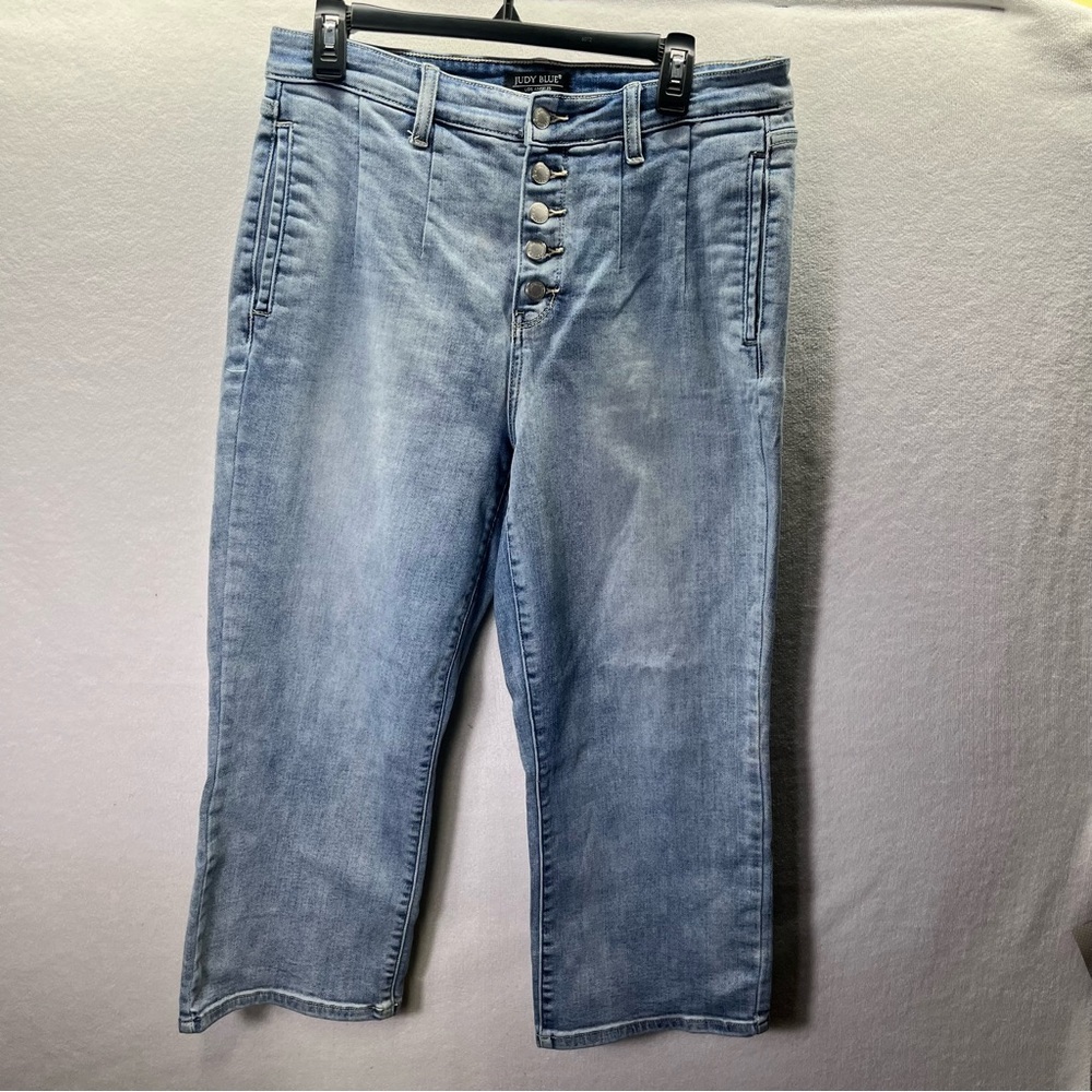Judy Blue‎ Wide Leg Button Cropped Jeans Womens 13/31 Blue Denim Stretch 2583